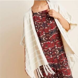 Anthropologie Akemi + Kin cream off white open front fringe poncho sweater O/S